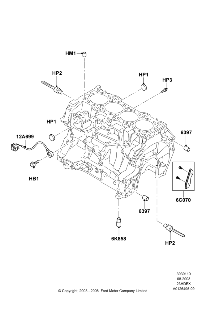 10A - Cylinder Block and Plugs, 2.3L 4V NA I4 Petrol; 04/AUG/2003-26/JUL/2010