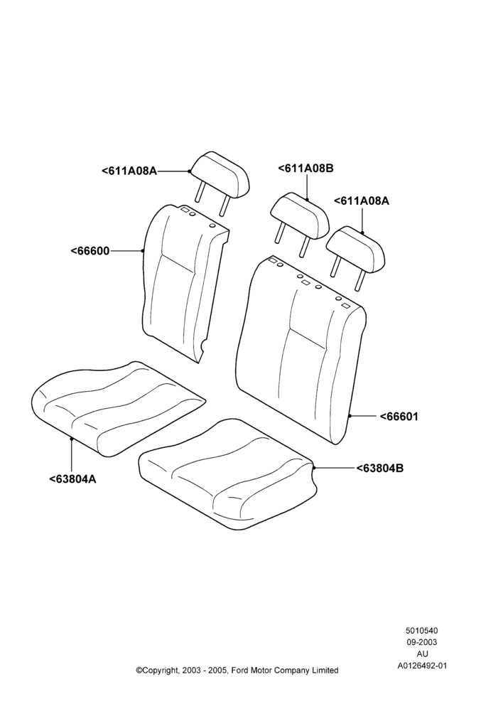 40C - Rear Seat Covers, With 2 Way Adjustable Rear Headrest, With Rear Center Head Restraint; 04/SEP/2003-05/APR/2004