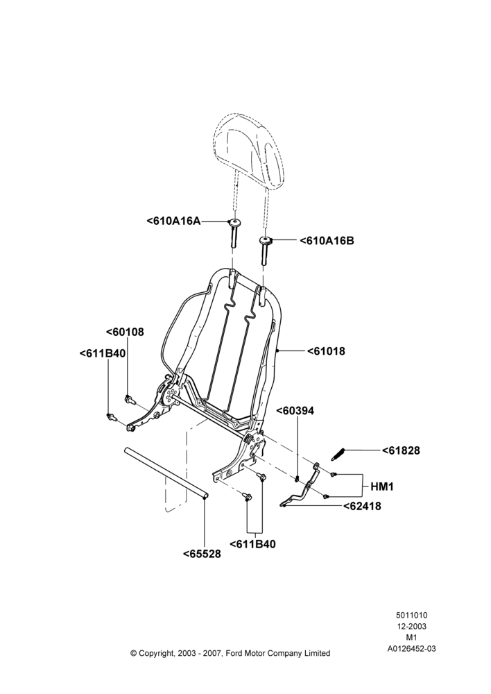 10D - Front Seat Back, Less LH Lumbar Support; 22/DEC/2003-01/MAY/2006