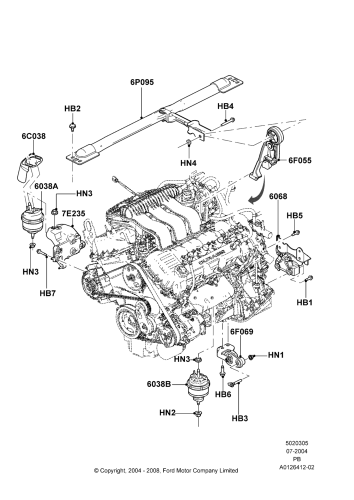 05 - Engine Mounting, 3.0 V6 24V DOHC EFI Modular; 12/JUL/2004-04/JUN/2007