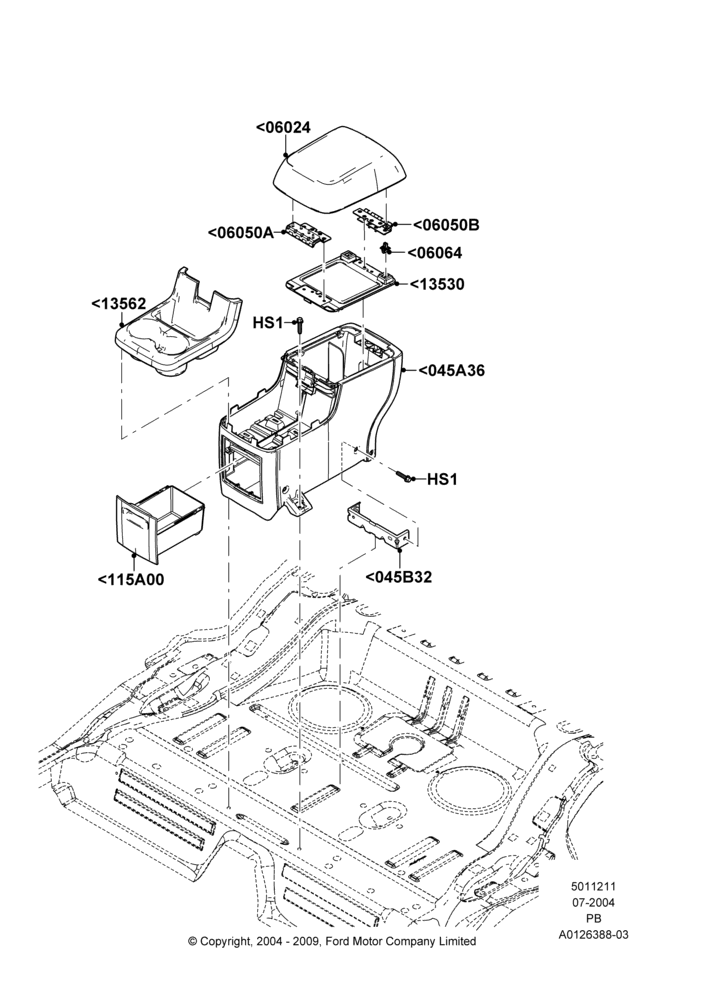 11A - Console - Rear Floor, With 2nd Row Console; 12/JUL/2004-04/JUN/2007