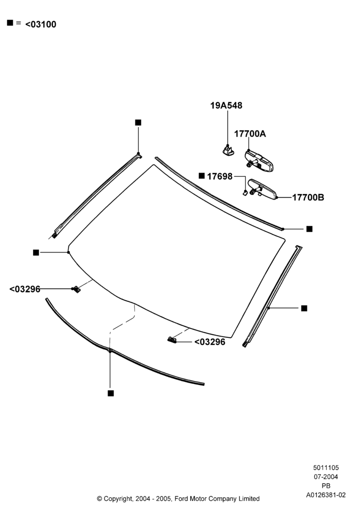 05A - Windshield/Inside Rear View Mirror, Production Installed; 12/JUL/2004-04/JUN/2007