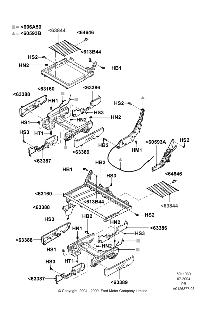 30A - Rear Seat Base, Sec Row 60/40 (3 P)-Easy Entry; 12/JUL/2004-04/JUN/2007