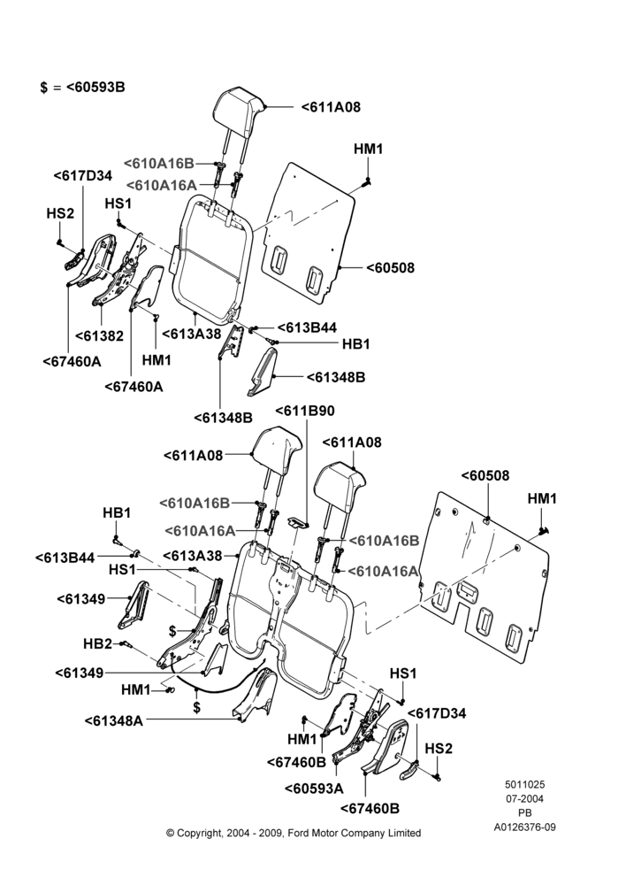 25A - Rear Seat Back, Sec Row 60/40 (3 P)-Easy Entry; 12/JUL/2004-04/JUN/2007