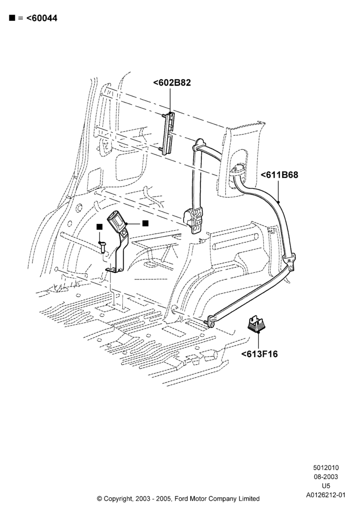 10G - Rear Seat Belts, 2nd Row Low Back Bucket Seats; 04/AUG/2003-19/JUL/2005