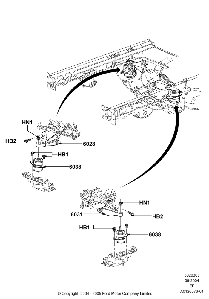 05A - Engine Mounting, 4.0L V6 12V SOHC EFI; 07/SEP/2004-22/MAR/2010