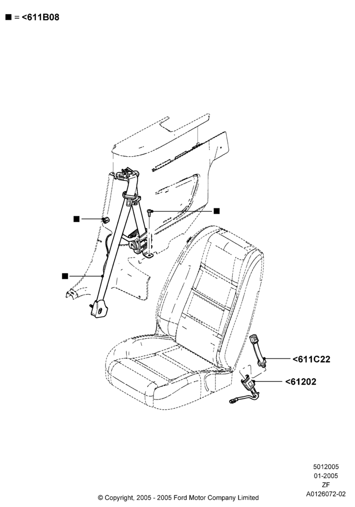 05B - Front Seat Belts, Convertible; 31/JAN/2005-26/FEB/2009