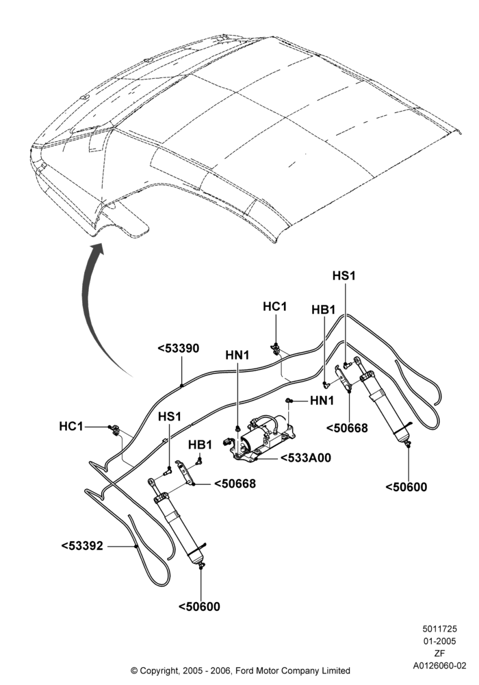 25A - Soft Top Power Mechanism, Convertible; 31/JAN/2005-20/AUG/2007