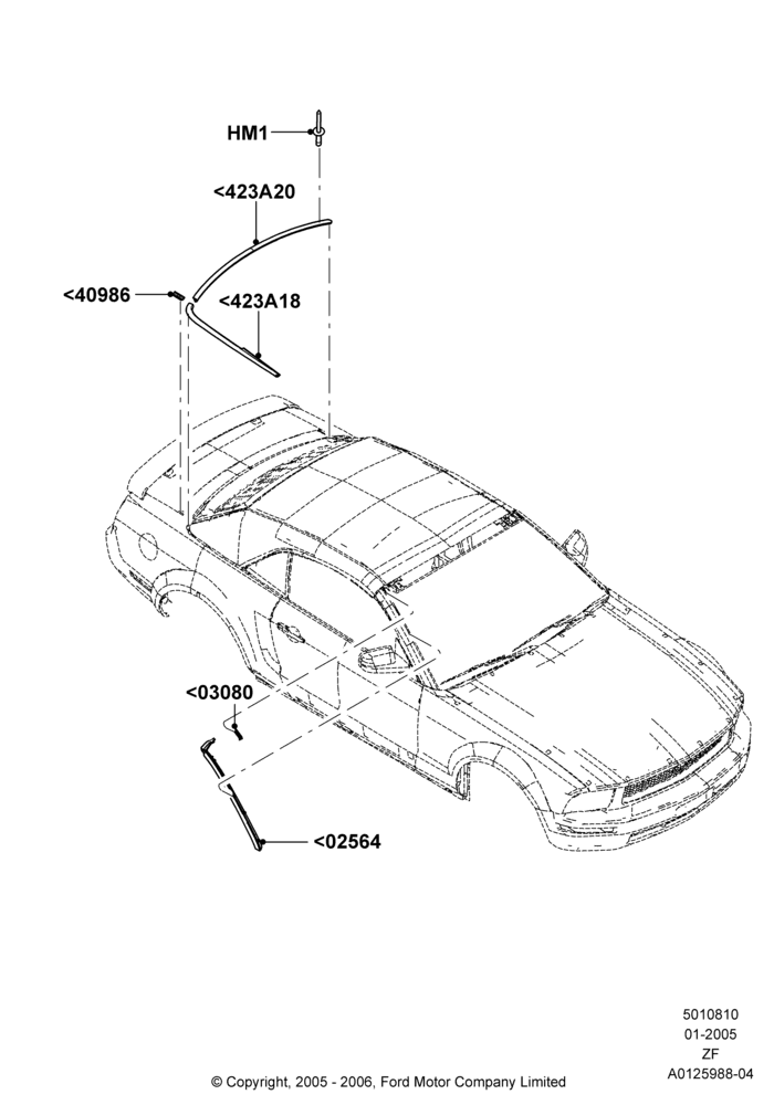 10D - Body Mouldings, Convertible, Upper; 31/JAN/2005-05/JUN/2006