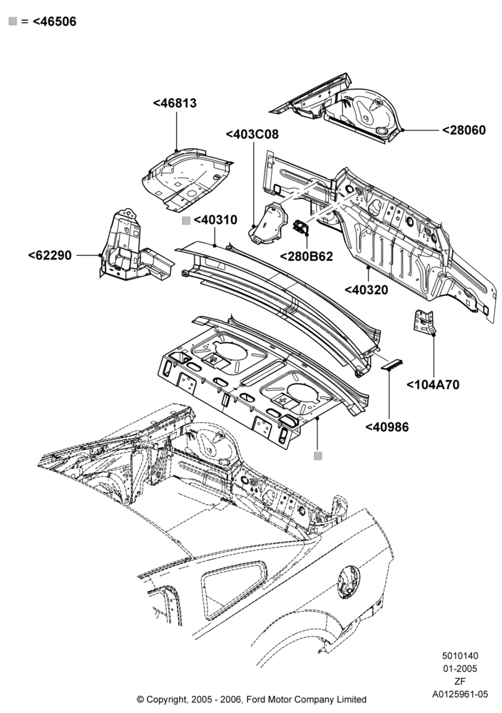 40B - Rear Panels and Rear Package Tray, Convertible; 31/JAN/2005-26/FEB/2009