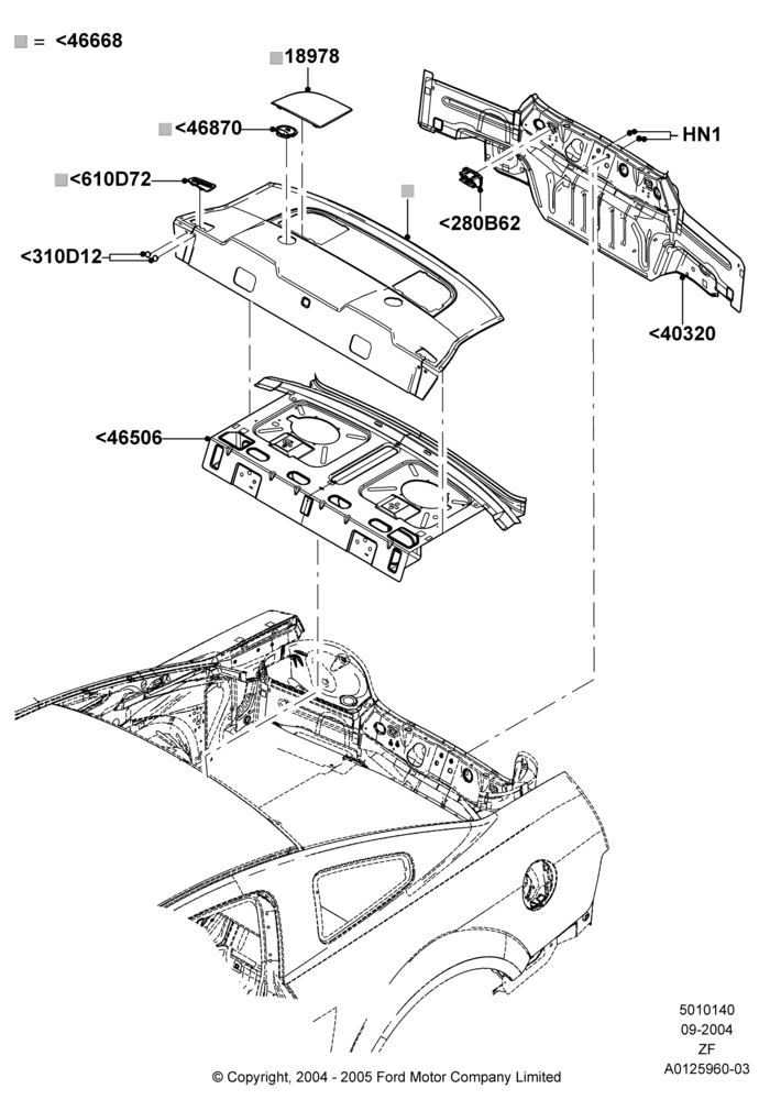 40A - Rear Panels and Rear Package Tray, Coupe; 07/SEP/2004-03/AUG/2005