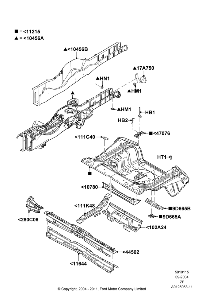 15A - Floor Pan - Center and Rear, Coupe; 07/SEP/2004-27/JUN/2014