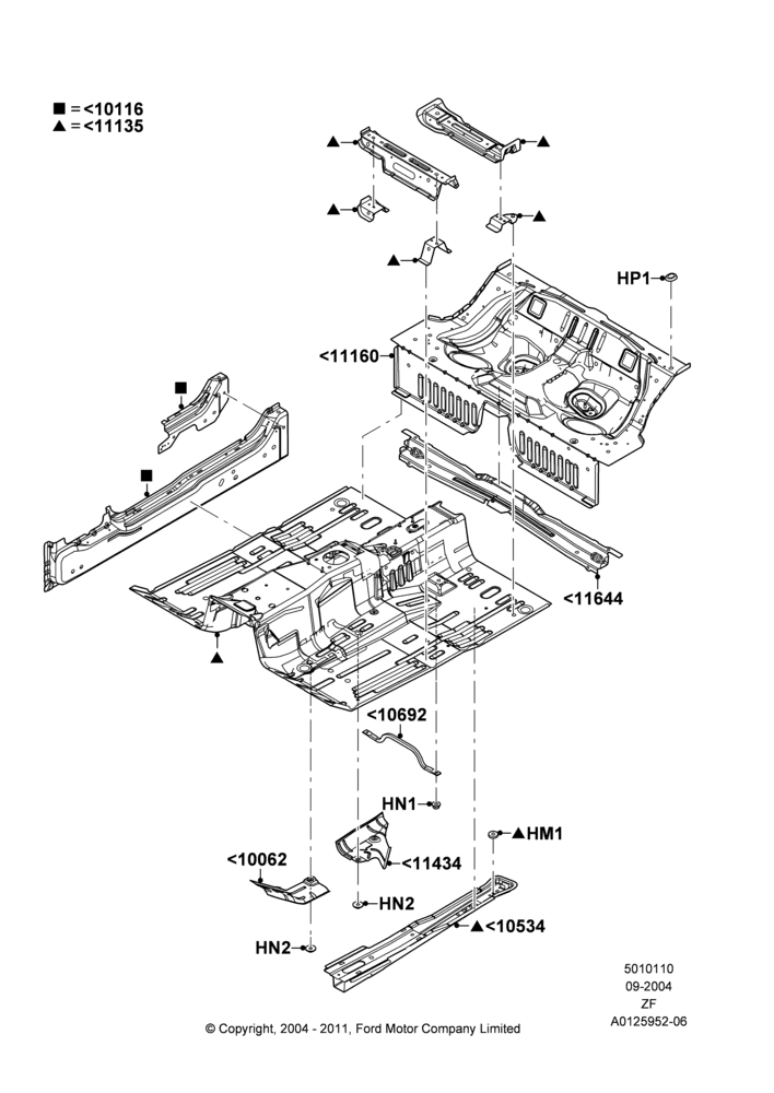 10A - Floor Pan - Front, Coupe; 07/SEP/2004-27/JUN/2014