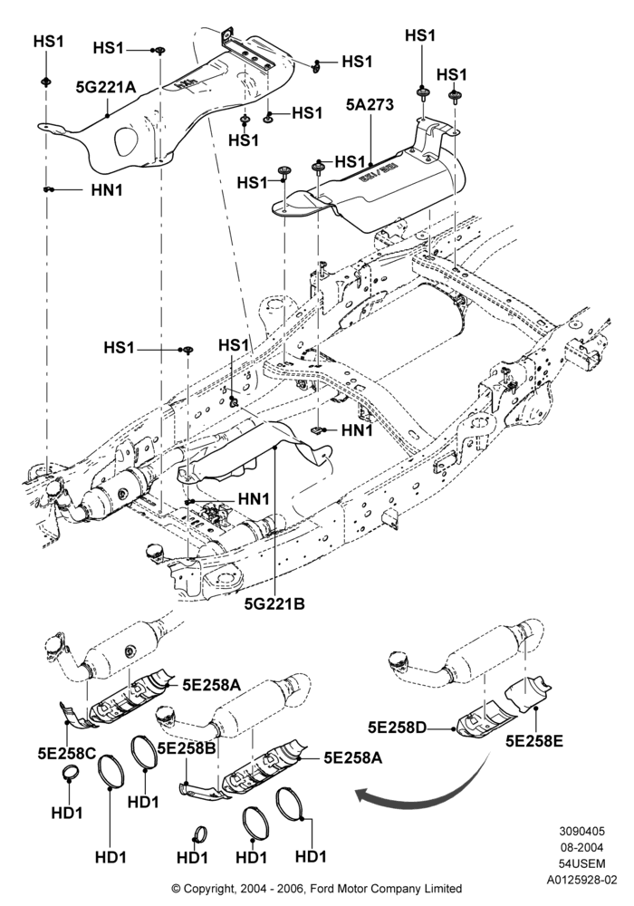 Heat Shields - Exhaust System, 5.4L 3V V8, Less California Emissions