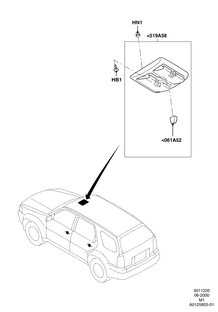 20D - Console - Overhead, (+) North American Markets, Less Sun Roof; 12/JUN/2000-01/MAY/2006