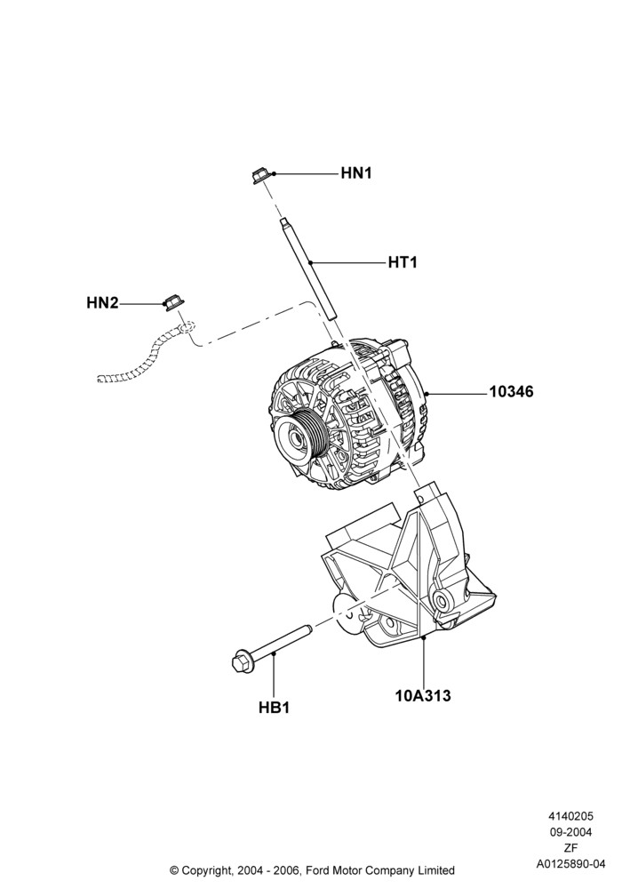 05A - Alternator and Mountings, 4.0L V6 12V SOHC EFI; 07/SEP/2004-22/MAR/2010