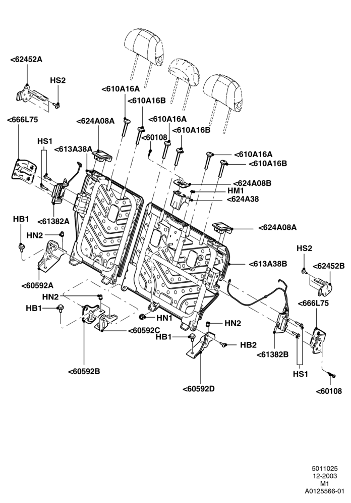 25E - Rear Seat Back, 2nd Row Split Bench Seat - 2 Pass; 22/DEC/2003-01/MAY/2006