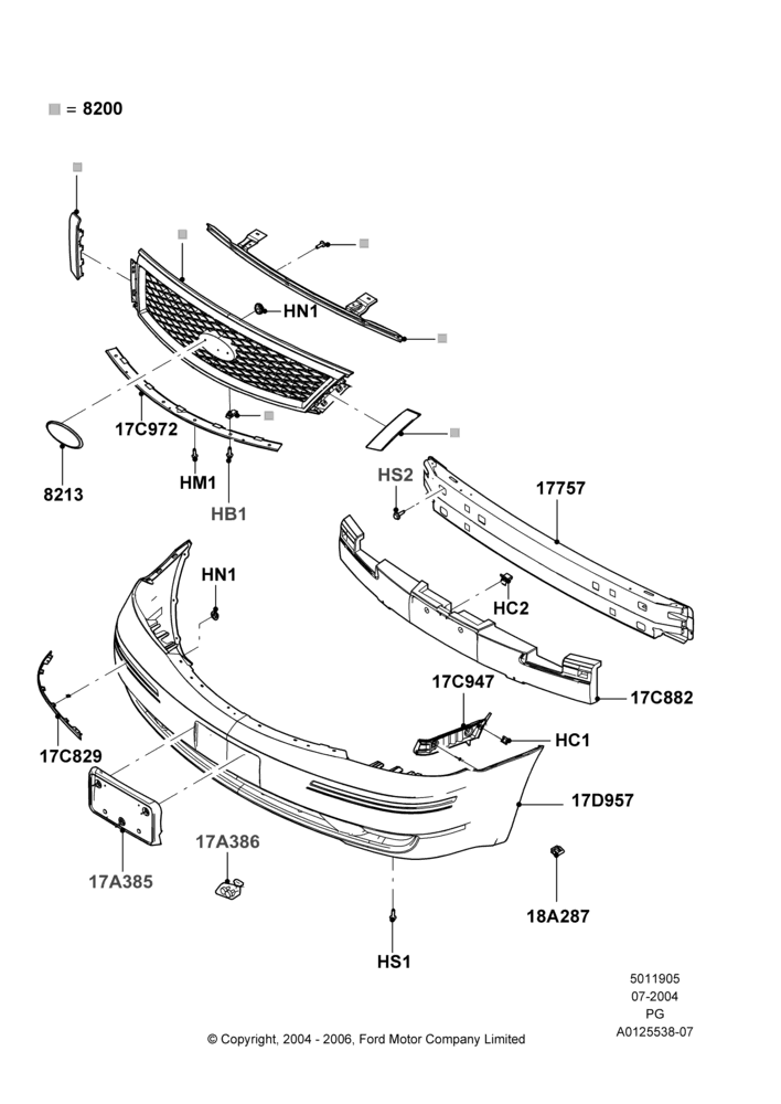 05A - Radiator Grille and Front Bumper, Ford Division Derivative; 12/JUL/2004-30/APR/2007