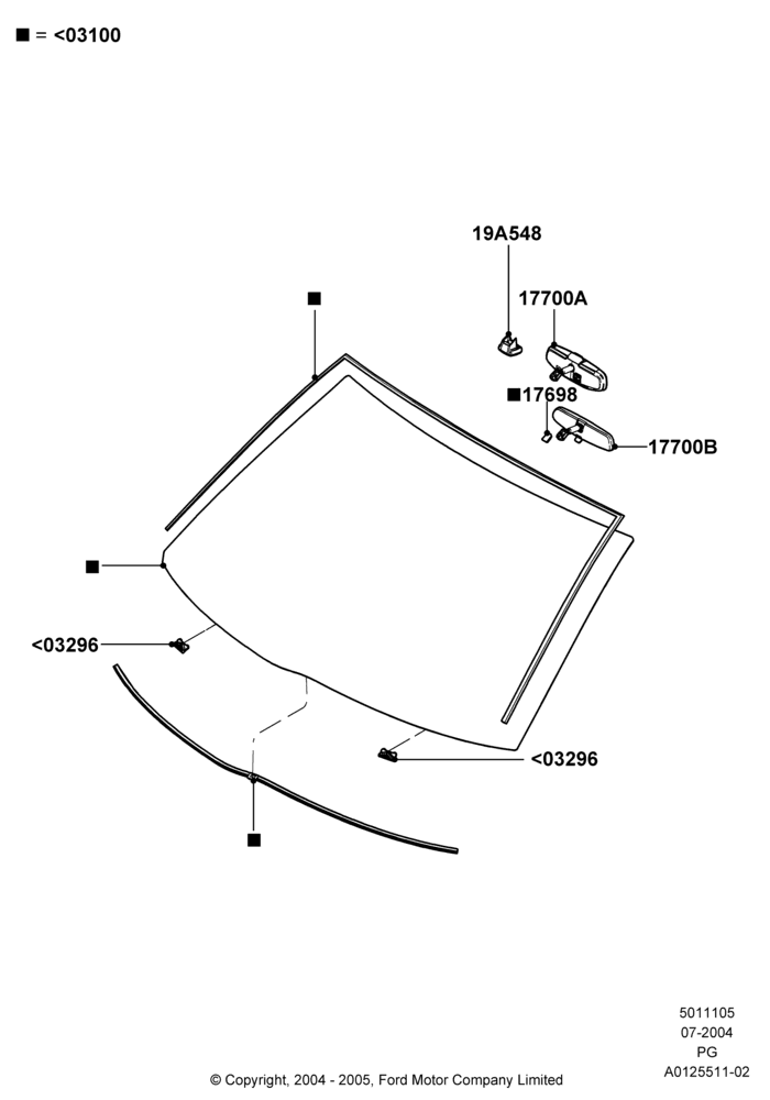 05A - Windshield/Inside Rear View Mirror, Production Installed; 12/JUL/2004-15/JUN/2009