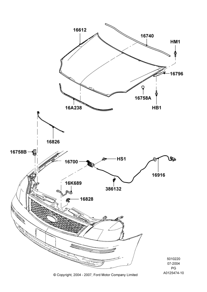 20A - Hood and Related Parts, Production Installed; 12/JUL/2004-30/APR/2007