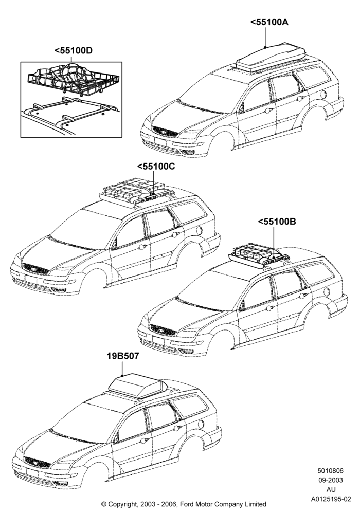 06B - Accessory Roof Rack Mounting Kits, Accessory, Luggage Cargo Basket, Load Warrior, Load Warrior Extension, Sport Rack Cargo Box; 04/SEP/2003-05/APR/2004