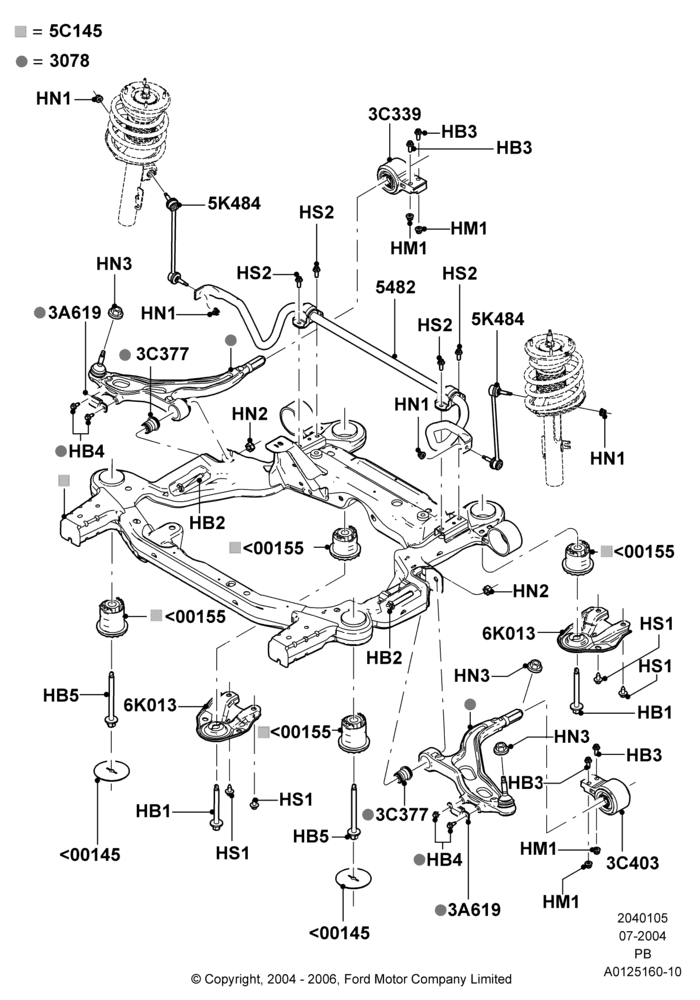 05 - Front Susp.Arms/Stabilizer/X-Member; 12/JUL/2004-04/JUN/2007