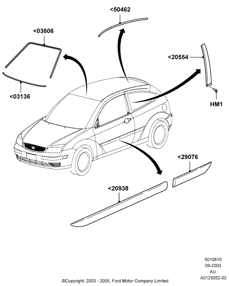 10E - Body Mouldings, 3 Door, Less SVT Package; 04/SEP/2003-05/APR/2004