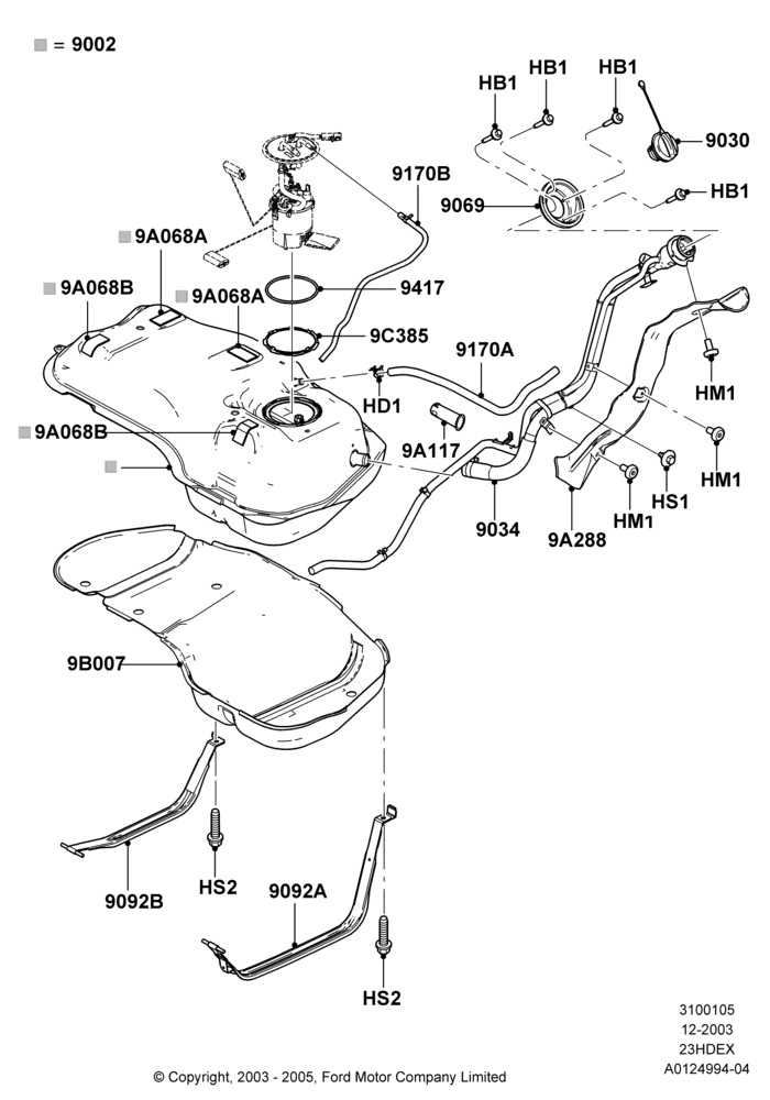 05C - Fuel Tank, 2.3L Duratec-HE (145PS) - MI4, Less Onboard Vapour Recovery System; 22/DEC/2003-01/MAY/2006