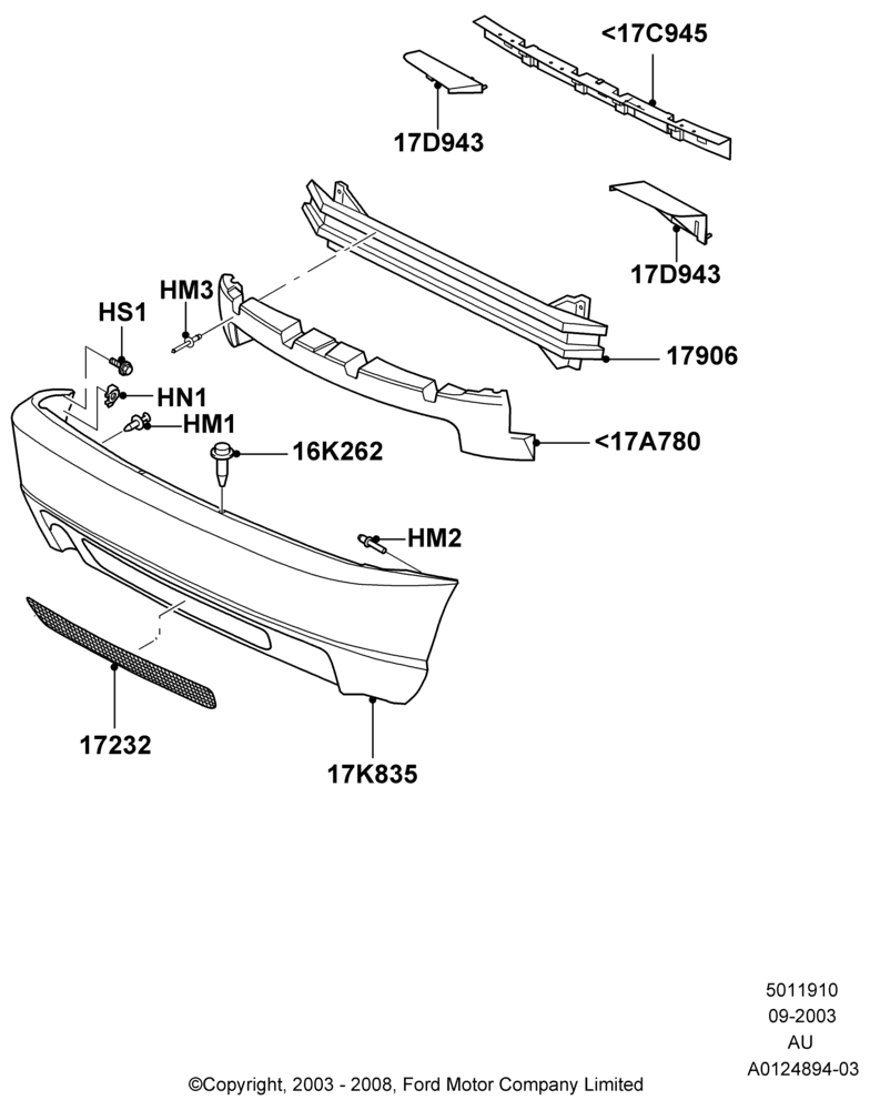 10B - Rear Bumper, 3 Door, 5 Door Sedan, SVT Package; 04/SEP/2003-05/APR/2004