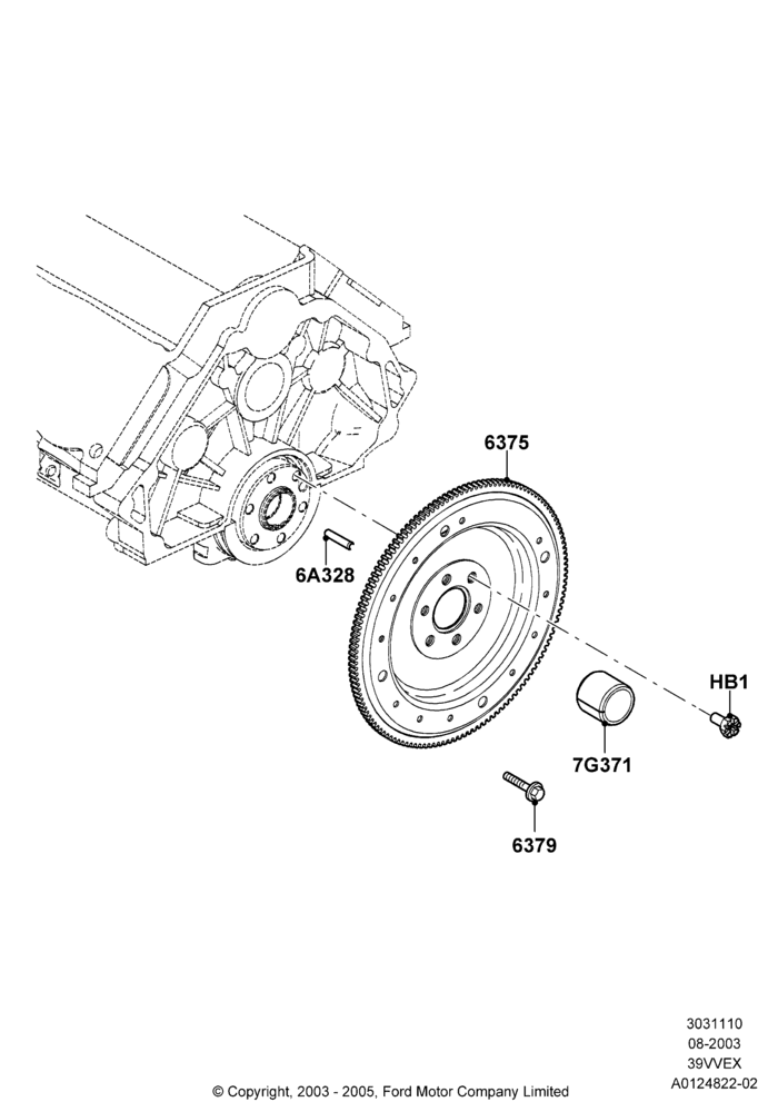 10 - Flywheel, 3.9L OHV EFI NA V6 GAS; 25/AUG/2003-02/JAN/2007