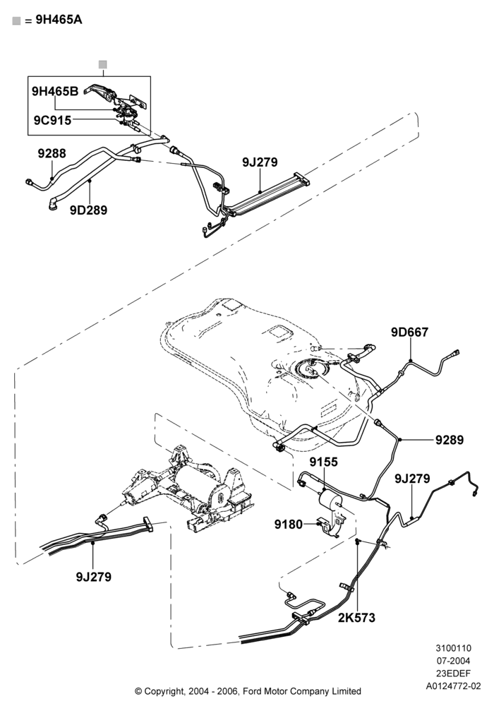10A - Fuel Lines, 2.3LI4 16v Gas/Electric DOHC Hybrid; 26/JUL/2004-01/MAY/2006