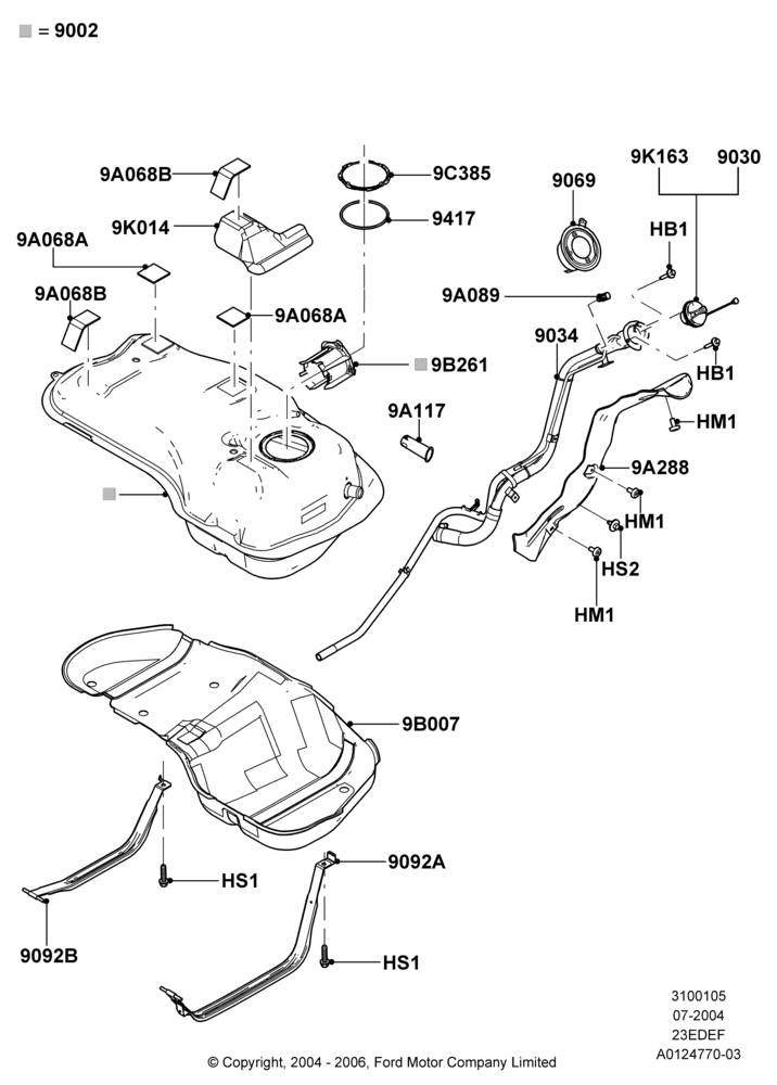05A - Fuel Tank, 2.3LI4 16v Gas/Electric DOHC Hybrid; 26/JUL/2004-01/MAY/2006