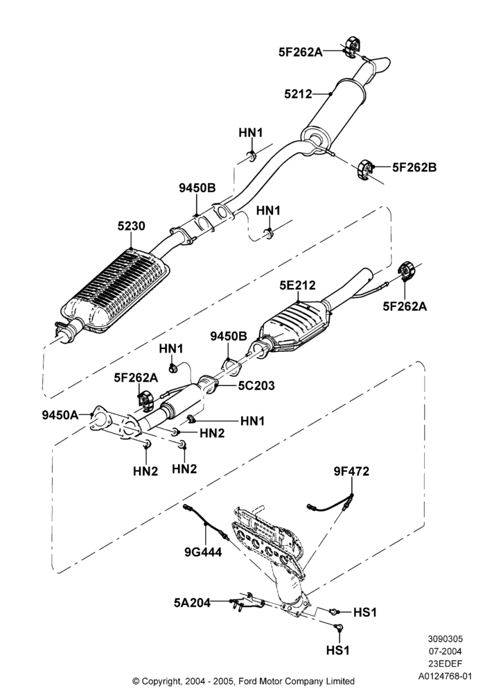 Exhaust System, 2.3LI4 16v Gas/Electric DOHC Hybrid