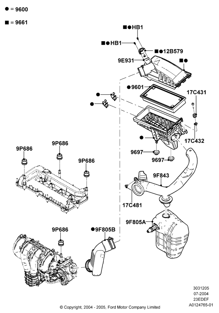 05A - Air Cleaner, 2.3LI4 16v Gas/Electric DOHC Hybrid; 26/JUL/2004-01/MAY/2006