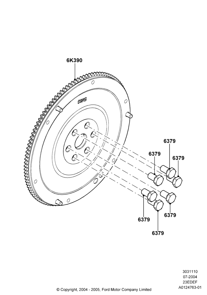 10A - Flywheel, 2.3LI4 16v Gas/Electric DOHC Hybrid; 26/JUL/2004-01/MAY/2006