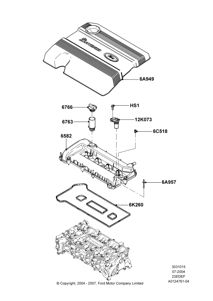 15A - Cylinder Head Cover, 2.3LI4 16v Gas/Electric DOHC Hybrid; 26/JUL/2004-01/MAY/2006