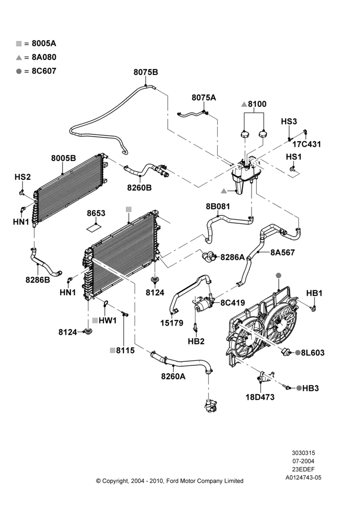 Radiator/Coolant Overflow Container, 2.3LI4 16v Gas/Electric DOHC Hybrid