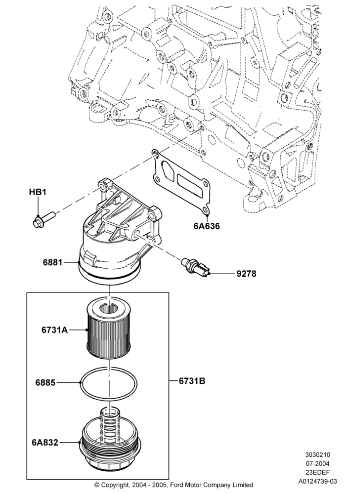 10A - Oil Cooler and Filter, 2.3LI4 16v Gas/Electric DOHC Hybrid; 26/JUL/2004-01/MAY/2006