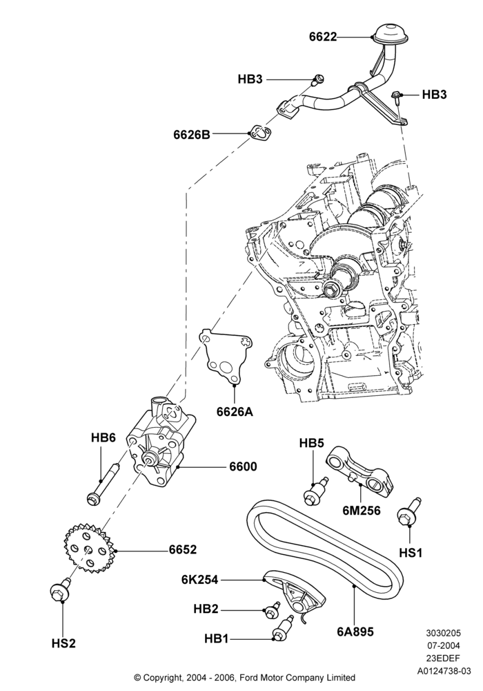 05A - Oil Pump, 2.3LI4 16v Gas/Electric DOHC Hybrid; 26/JUL/2004-01/MAY/2006