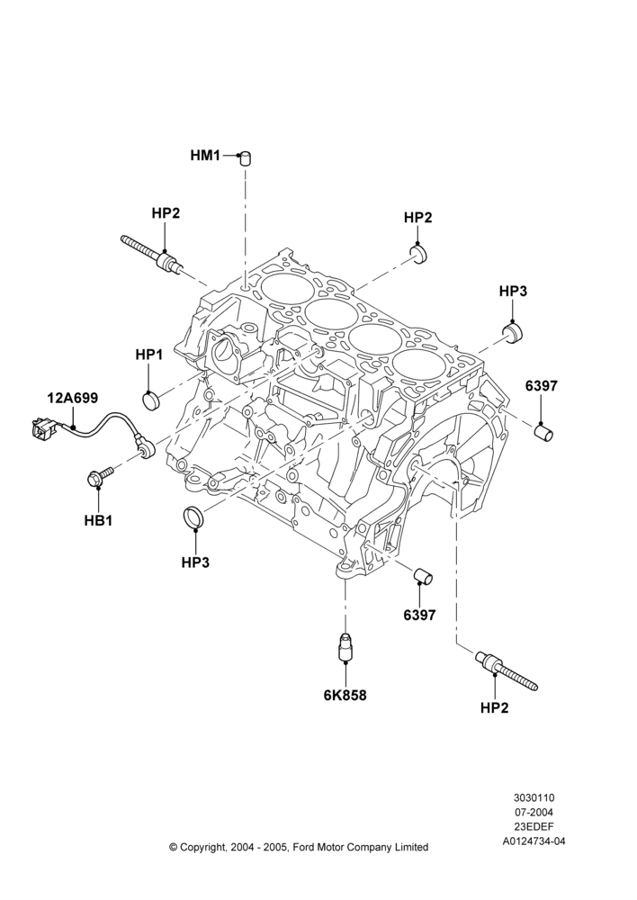 10A - Cylinder Block and Plugs, 2.3LI4 16v Gas/Electric DOHC Hybrid; 26/JUL/2004-01/MAY/2006