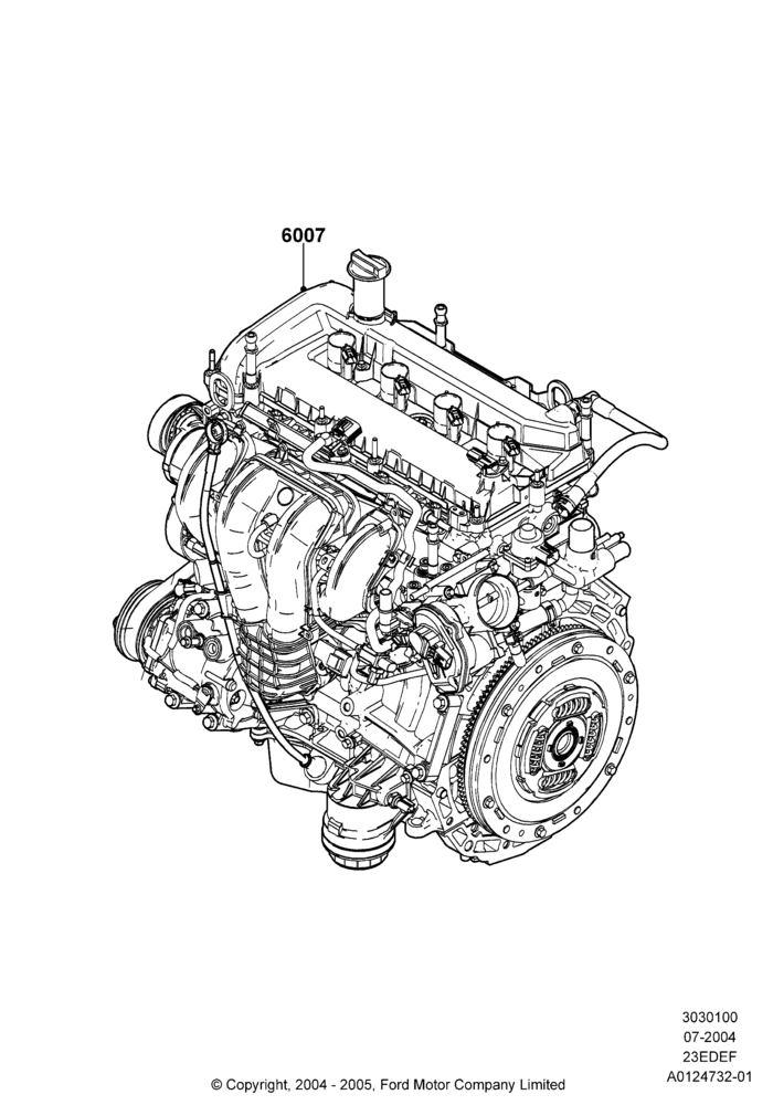 00A - Engine Assy Fully Dressed, 2.3LI4 16v Gas/Electric DOHC Hybrid; 26/JUL/2004-01/MAY/2006