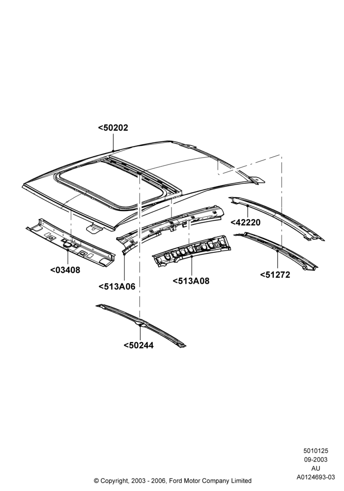 25C - Roof - Sheet Metal, 4 Door Sedan; 04/SEP/2003-27/AUG/2007