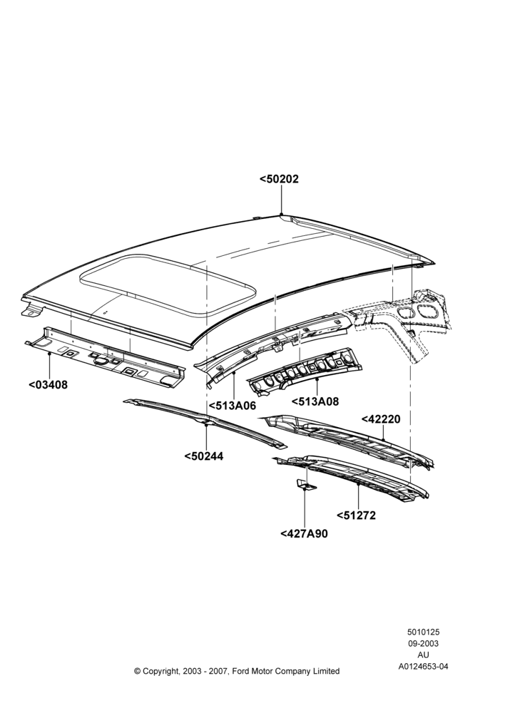 25B - Roof - Sheet Metal, 5 Door Sedan; 04/SEP/2003-27/AUG/2007