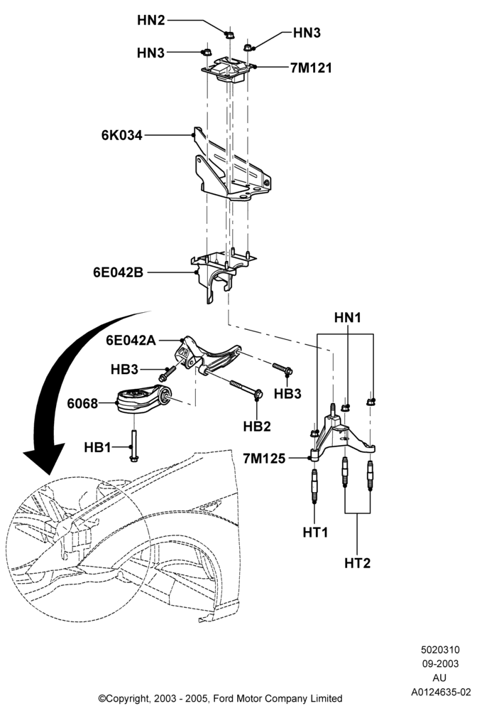 10D - Transmission Mounting, 2.0L Duratec HE (137PS), 2.3L Duratec-HE (145PS) - MI4, 5-Speed Manual Trans - MTX75, Zetec 2.0 16V EFI; 04/SEP/2003-27/AUG/2007