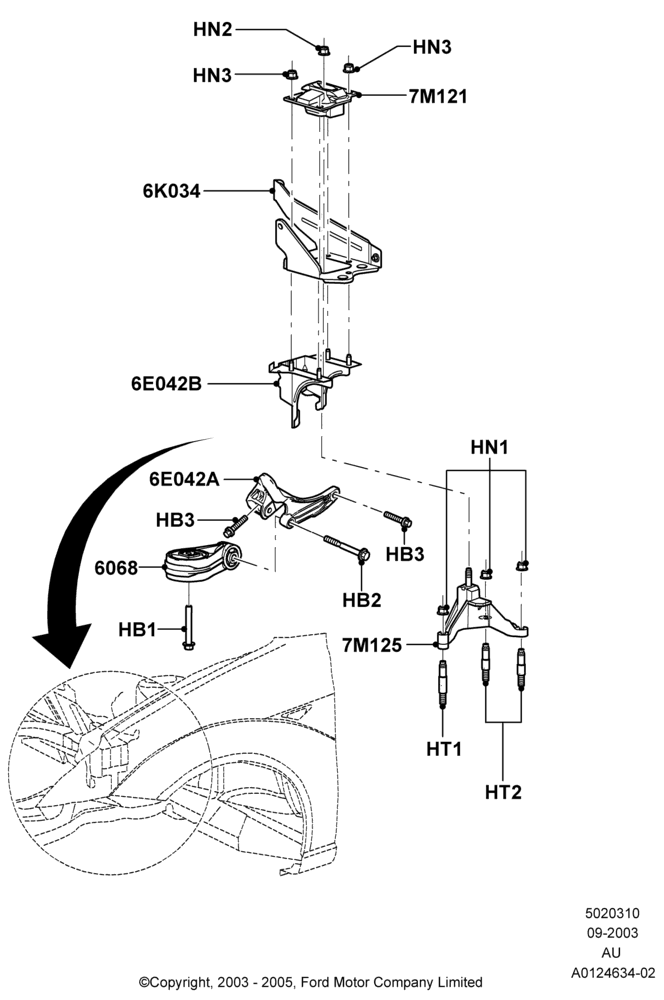 10C - Transmission Mounting, B5/IB5, CVH 2.0  EFI; 04/SEP/2003-05/APR/2004