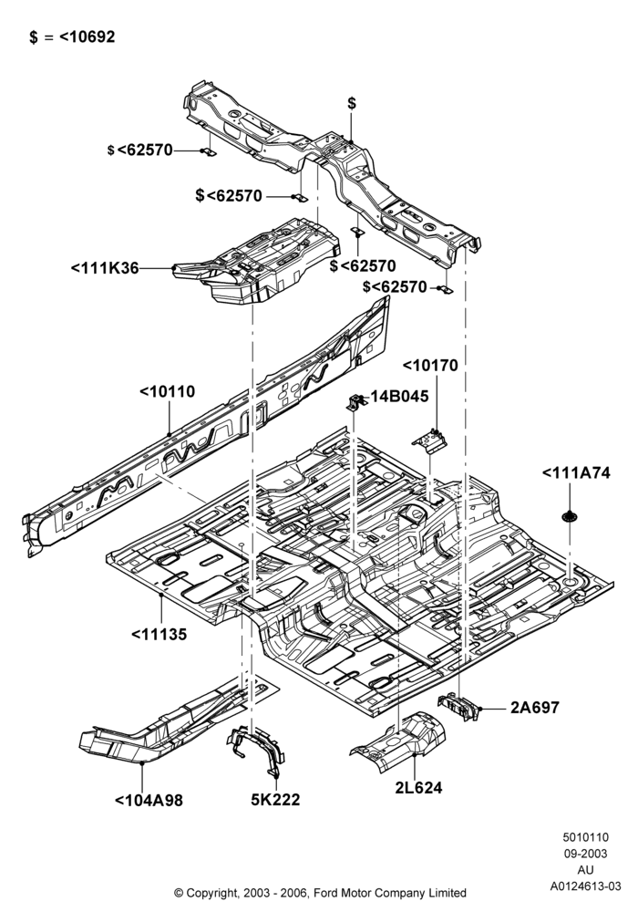 10B - Floor Pan - Front, 4 Door Sedan, 4 Door Wagon; 04/SEP/2003-27/AUG/2007