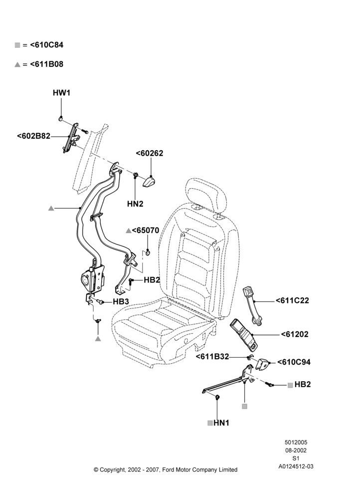05B - Front Seat Belts; 19/AUG/2002-30/JUN/2005