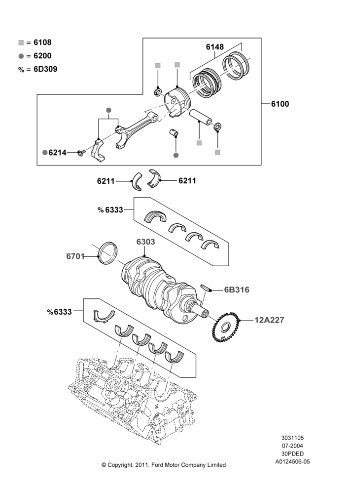 05D - Crankshaft/Pistons and Bearings, 3.0 V6 24V DOHC EFI Modular; 12/JUL/2004-30/APR/2007
