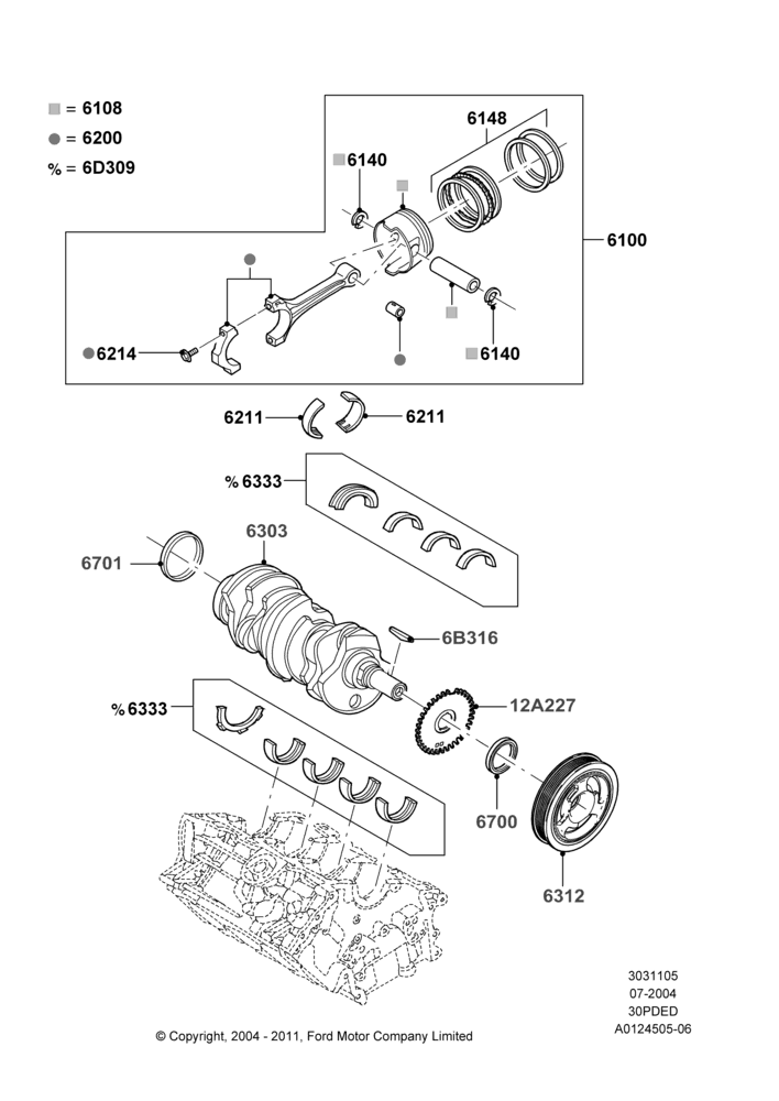 05C - Crankshaft/Pistons and Bearings, 3.0 V6 24V DOHC EFI Modular; 12/JUL/2004-04/JUN/2007