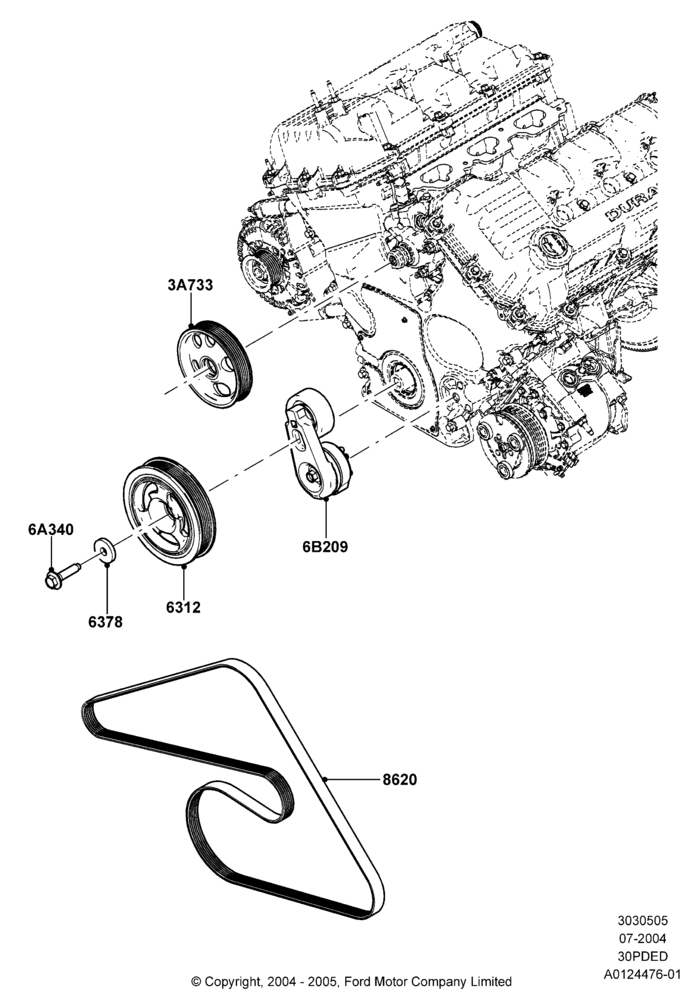 05D - Pulleys and Drive Belts, 3.0 V6 24V DOHC EFI Modular; 12/JUL/2004-30/APR/2007